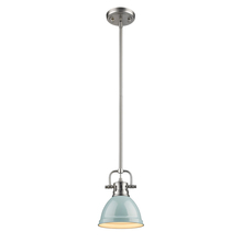  3604-M1L PW-SF - Duncan Mini Pendant with Rod in Pewter with a Seafoam Shade